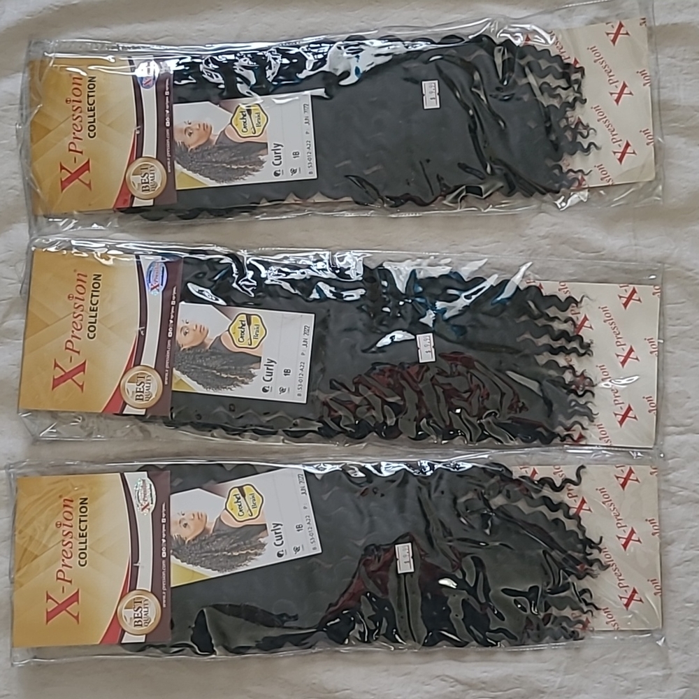 X pression hair collection curly  3 packs , color 1B